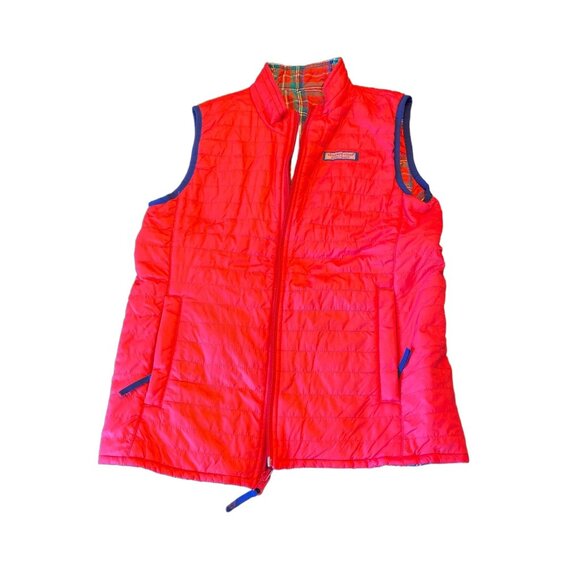 Vineyard Vines Red & Plaid Reversible Puffer Vest Girls L Nylon Polyester - Picture 1 of 5